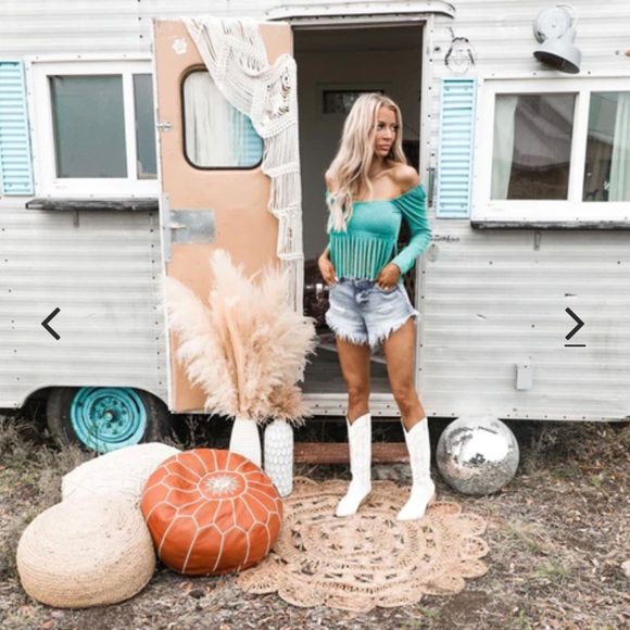 Turquoise 💙Mineral Dyed Fringe Crop Top -PLEASE READ DESCRIPTION ⬇️ - Picture 4 of 14